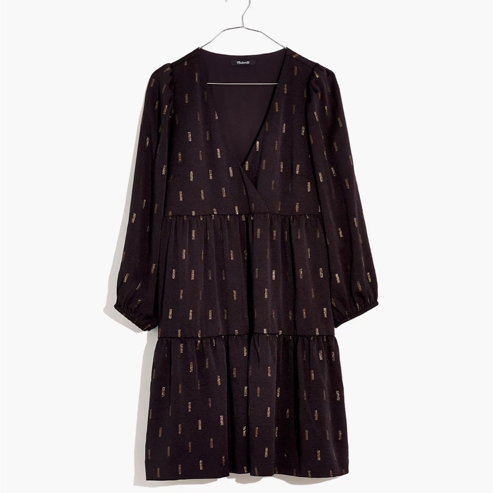 Madewell Metallic Jacquard Faux-wrap Tiered Mini Dress